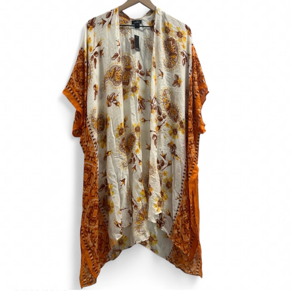 Nicole Miller New York Sheer Kimono Duster Orange Paisley Floral NWT One Size - Picture 2 of 7
